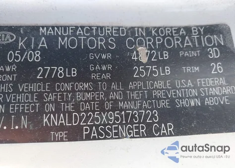 2009 Kia Amanti from USA, damaged, VIN KNALD225X95173723